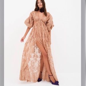 Elegant Lace Tan Dress